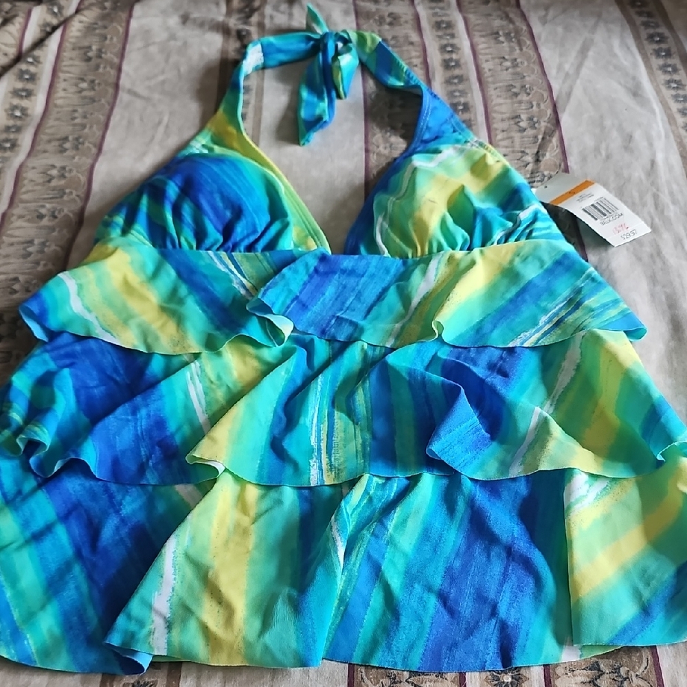 Kim Rogers Blue and Yellow Striped Swim Top